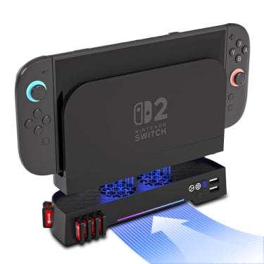 Imagem de Nintendo Switch 2 Cooling Fan with Dual Quiet Fans & USB Hub – Overheat Protection & RGB Light for Switch 2 Console