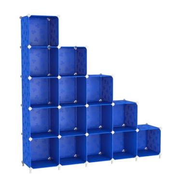 Imagem de UNKU Estante de prateleira aberta, organizador de armazenamento de 15 cubos, prateleira de exibição de 30 cm para CDs de livros, estante de livros DIY, prateleira de armazenamento ajustável para