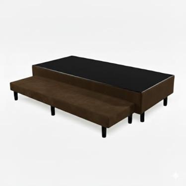 Imagem de Base Cama Box Solteiro Com Cama Auxiliar Conjugada (Suede, Marrom)