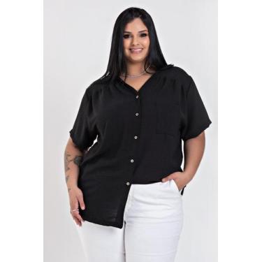 Imagem de Camisa Feminina Plus Size Manga Curta Com Fechamento de Botões Tecido 