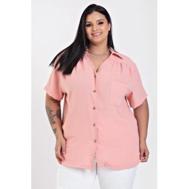 Imagem de Camisa Feminina Plus Size Manga Curta Com Fechamento de Botões Tecido 