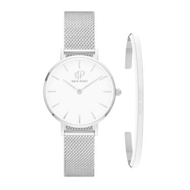 Imagem de Relógio Feminino Minimalista Ultrafino Elegante Prata + Bracelete Casual New Port Kit