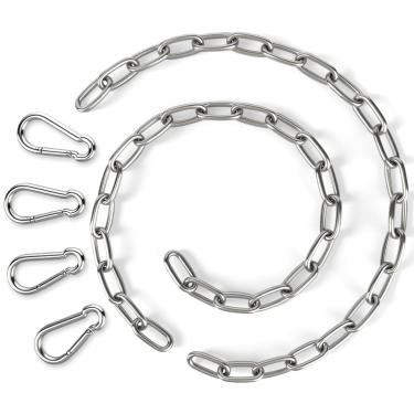 Imagem de WAWOHERRNS V Pacote com 2 correntes suspensas de 63,5 cm com 4 mosquetões, kit de ferragens de rede resistente com capacidade de 199,6 kg para sacos de pancada, cadeiras de balanço, academia interna e
