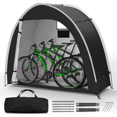 Imagem de Barraca de armazenamento de bicicleta ao ar livre – galpões de armazenamento de bicicleta portáteis atualizados com tecido Oxford 210D PU5000 à prova d'água para 2-3 bicicletas, barraca de bicicleta