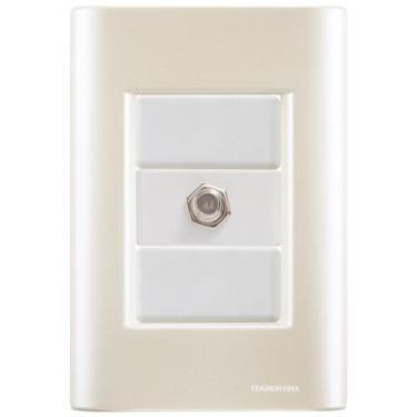 Imagem de Cj Tomada conexão TV SAT Coaxial Giz Pérola Tramontina completo pronto