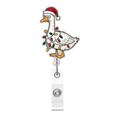 Imagem de Carretel de crachá de ganso fofo retrátil de Natal, ganso engraçado com luzes de Natal, presente de enfermeira, carretéis de crachá de inverno com clipe jacaré para enfermeira, estudante de enfermagem