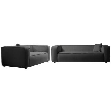 Imagem de Kit Sofá 3 Lugares 180cm E Poltrona Decorativa Orgânico Cecília Linho Adj Decor Cinza