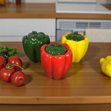Imagem de Trio de Pimentões Porta Temperos Condimentos 300g Para Cozinha de Cerâmica