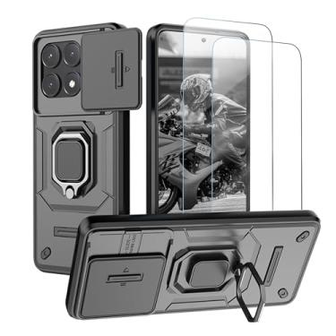 Imagem de Capa para Xiaomi Poco X6 Pro Capinha - com [2 peças] protetor de tela de vidro temperado, com proteção deslizante da tampa da câmera e suporte, Estojo de silicone macio à prova choque