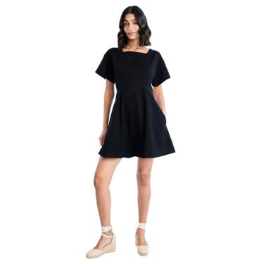 Imagem de The Good Journey Vestido feminino feminino com gola quadrada e manga curta - Vestidos casuais de verão para festa de aniversário, Preto, G