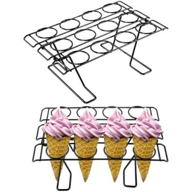 Imagem de Conjunto de 2 suportes de cone de sorvete, suporte de cone de cupcake de metal, organizador de sobremesa versátil empilhável para festas, panificação, buffets, 11 x 6,5 x 9,9 cm