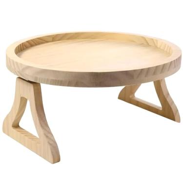 Imagem de Bandeja de sofá de bambu com encaixe, bandeja compacta de apoio de braço para sofá com cantos arredondados, mesa lateral portátil de 25 x 25 cm para espaços pequenos
