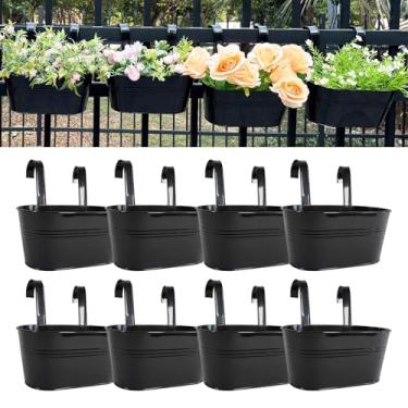Imagem de Plantadores de grade de varanda de 30,5 cm, plantador suspenso ao ar livre para cerca, vaso de flores elegante para varanda de metal para ervas e suculentas (preto, pacote com 8)
