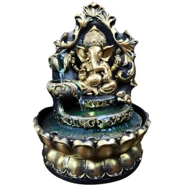 Imagem de LUMINFLY Fonte de água interna Elephant God, fonte de mesa dourada e preta com iluminação LED, decoração de fluxo de água relaxante para meditação e relaxamento em casa