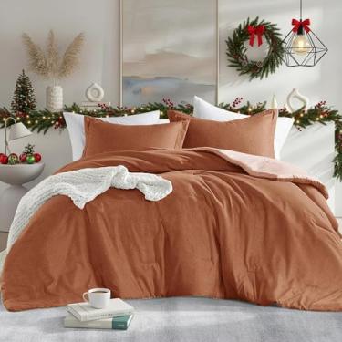 Imagem de Regency Heights Conjunto de edredom casal/queen, leve, laranja queimado, macio, para todas as estações, 3 peças, estampa de cambraia sólida, edredom e fronhas