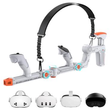 Imagem de Rechale VR Gunstock Compatible with Meta Quest 2/3/3S/Pro, Shoulder Straps Adjustable FPS Gaming Controller Accessories Quick Magnetic Attachment Cheek Pad Immersive VR Stock Rifle Gameplay - White