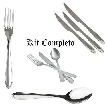 Imagem de Kit Faca De Churrasco Colher Garfo Monaco Inox