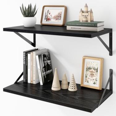 Imagem de Acovy Prateleiras flutuantes profundas montadas na parede, 61 x 30 cm, prateleiras de parede pretas com suportes, conjunto de 2 para quarto, sala de estar, banheiro, cozinha, escritório - prateleira