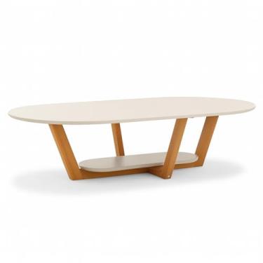 Imagem de Mesa de centro oval de estilo clássico para decoração de sala de estar(OFFWHITE NATURE)
