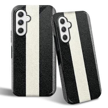 Imagem de SROJDHFJB Capa de telefone para Samsung Galaxy A15 5G, capa protetora de 2 camadas com design impresso de listras pretas e brancas, parte traseira rígida + amortecedor de TPU macio capa fina para