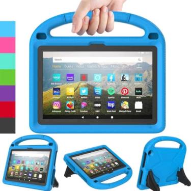 Imagem de Capa infantil para tablet iPad de 10 polegadas, leve, à prova de choque e à prova de crianças, linda capa com alça Kickstan - azul