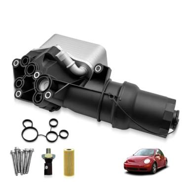 Imagem de 07K115397D Conjunto da base do filtro de óleo do motor com sensor de pressão de óleo compatível com Audi TTRS Mk2 VW New Beetle Golf Jetta Rabbit Substituir # 07K115397B 07K115397A (convencional)