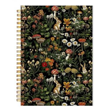 Imagem de LADOCK Caderno espiral de cogumelo da floresta mágica, diário botânico cottagecore escuro, caderno floral de coelhinho da floresta peculiar, diário de flores de coelho cogumelo encantado, 14 x 21 cm