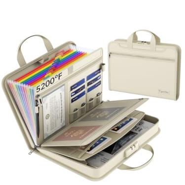 Imagem de Organizador de arquivos sanfonado à prova de fogo de 2,871 °C com fechadura, organizador de documentos espesso, 13 bolsos coloridos com etiquetas, organizador de documentos importante, pasta de
