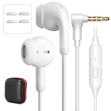 Imagem de Fones de ouvido com fio com conector auxiliar de 3,5 mm com microfone e controle de volume em linha, fones de ouvido intra-auriculares com isolamento de ruído de áudio cristalino para iPhone, Samsung