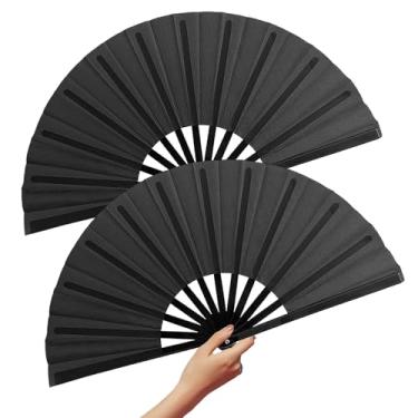 Imagem de Milylianzi Pacote com 2 leques de mão dobráveis para dança em linha, botas no chão, ventiladores dobráveis de 33 cm, para mulheres, festivais, atividades ao ar livre, decoração, presente (preto)