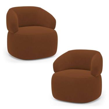 Imagem de Kit 02 Poltronas Orgânicas Giratória Living Glee Veludo Terracota - Abmaza