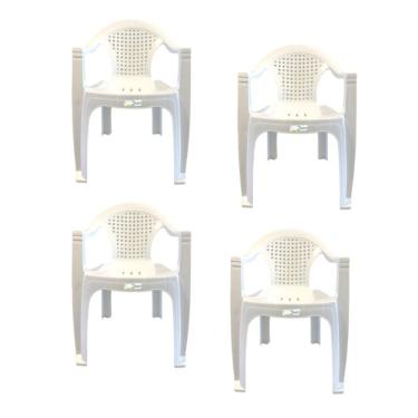 Imagem de Kit 4 Cadeiras Plasticas Com Braço Viviane Branca 156Kg - Duoplast