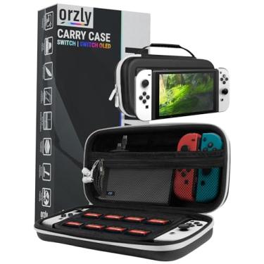 Imagem de Orzly Estojo de transporte para console OLED Nintendo Switch preto com acessórios e compartimentos de armazenamento de jogos – capa fácil de limpar edição de presente