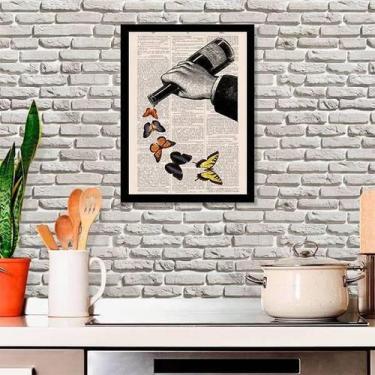 Imagem de Quadro Decorativo Garrafa De Vinho Com Borboletas - Quadros On-Line