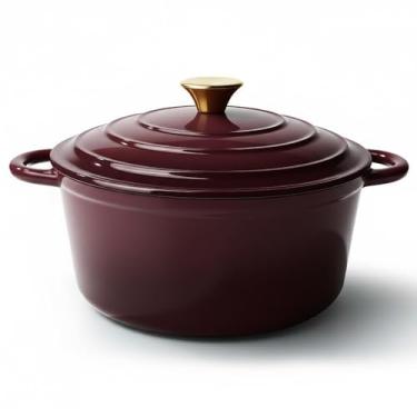 Imagem de Panela de forno holandês de 4,5 litros com tampa, forno holandês de ferro fundido esmaltado antiaderente para assar pão, resistente, panelas de cerâmica seguras para forno até 260 °C para assar