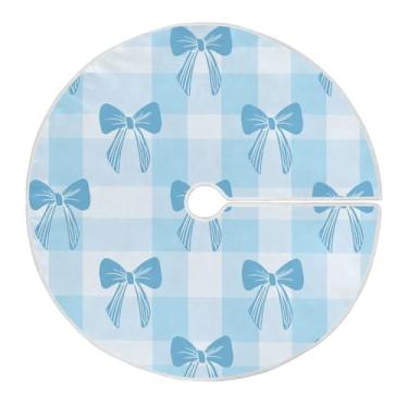 Imagem de ATTX Saia de árvore de Natal com laços xadrez azul e branco, 129 cm, decoração festiva para festas de Natal e Ano Novo #533