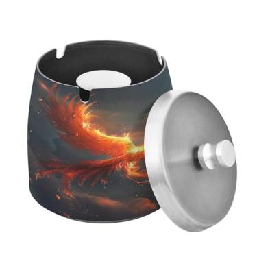 Imagem de Blueangle Cinzeiro Phoenix com tampa para cigarros, à prova de vento/chuva, aço inoxidável, sem fumaça, inodoro, cinzeiro para uso interno ou externo (511)
