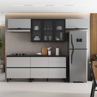 Imagem de Cozinha Modulada 5 Peças 7 Portas 5 Gavetas Mdf Dodradiça Slow Motion Lúmina Itatiaia Grafite/Cinza