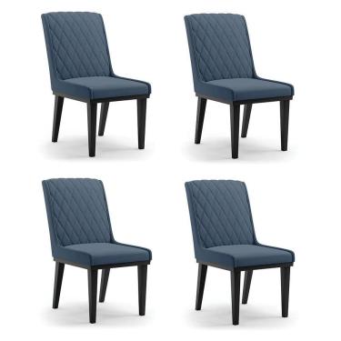 Imagem de Cadeira Sala De Jantar Base Madeira Preto Kit 4 Sofia Suede Azul Marinho D03 - D`rossi Azul Marinho