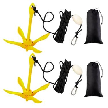 Imagem de Lounsweer Pacote com 2 kit de âncora de caiaque marítimo kit de âncora de grama dobrável âncora de barco âncora com garra dobrável acessórios de pesca de caiaque para pequenos barcos caiaque canoas,