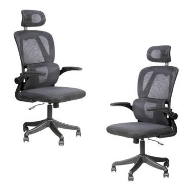 Imagem de Cadeira Escritório Ergonômica Giratória Apoio Braços e Lombar Syberfle