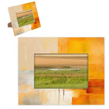 Imagem de hongjinglin Moldura para fotos de 28 x 35,5 cm, painel de madeira de madeira, pintura laranja, moldura para fotos com tapete de parede e mesa, para decoração de casa e amigos da família, ideias de