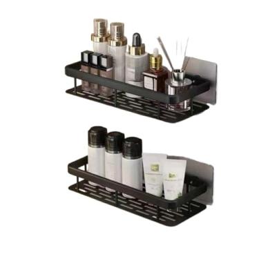 Imagem de Kit Suporte Organizador de Metal para Banheiro e Cozinha – Prateleira Porta Shampoo e Utensílios, Instalação Sem Furo, Aço Inoxidável, Adesivo Incluso(24)
