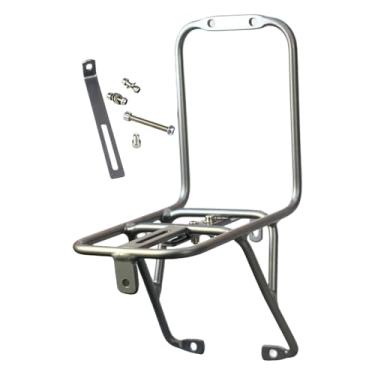 Imagem de harayaa Bagageiro dianteiro para bicicleta, suporte para alforjes, equipamento prático para ciclismo, substituto para bagageiro com alta capacidade de carga, Prata