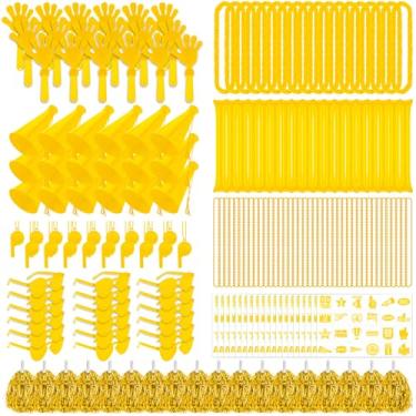 Imagem de Soulchen 540 peças amarelas acessórios de espírito de equipe escolar a granel dia do espírito do time sortido palitos de trovão apitos apitos de mão megafone pompons de torcida óculos adesivo para