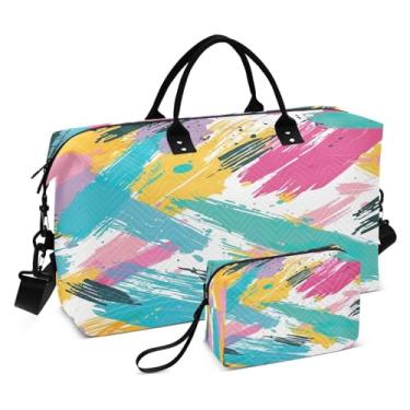 Imagem de Kigai Bolsa esportiva de viagem dobrável com grafite colorido, bolsa esportiva para homens e mulheres, bolsa de ginástica para noite de fim de semana com bolsa de higiene pessoal
