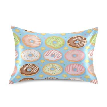 Imagem de xigua Fronha de cetim colorida Donuts para cabelo e pele, lavável na máquina, antiderrapante, refrescante, almofada queen com fecho de envelope, 50,8 cm x 76,2 cm
