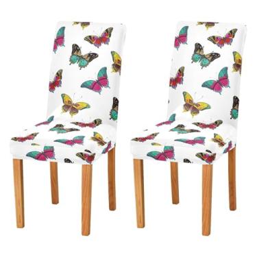 Imagem de Wassud Capa de cadeira de borboletas intrincada linha para jantar capa de cadeira elástica capa de cozinha lavável protetor de assento conjunto de 2