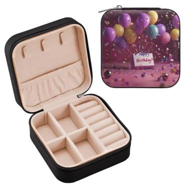Imagem de YETTASBIN Caixa de joias de feliz aniversário para adolescentes, meninas, mulheres, presente de aniversário, Natal, caixa de armazenamento portátil de couro PU, mini estojo de joias de viagem para