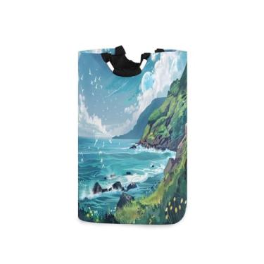 Imagem de CEBUGI Cesto de lavanderia litoral com alças cesto de roupa suja dobrável para roupas, quarto, banheiro, dormitório